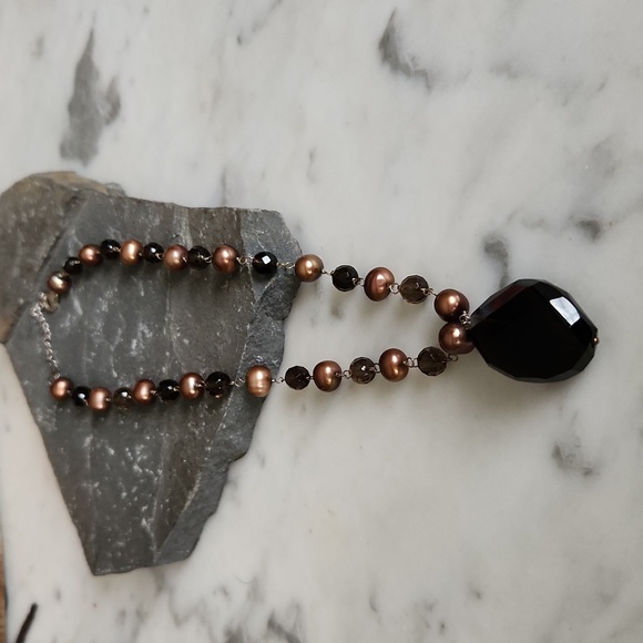 *Smoky Quartz, Pearl, Sterling Silver Necklace NWOT - Picture 2 of 6